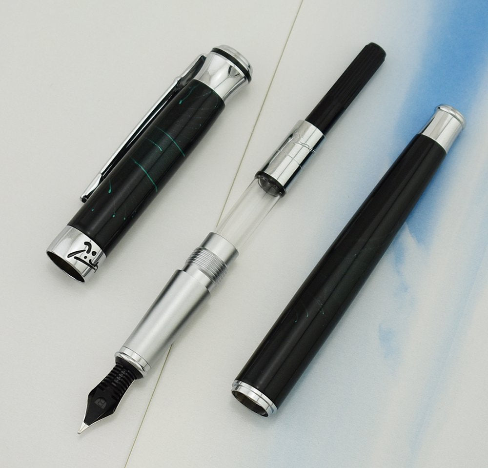 Lanxivi Picasso 903 Fountain Pen Green Marble Fine Nib Sweden Flower King with Pen Box Set