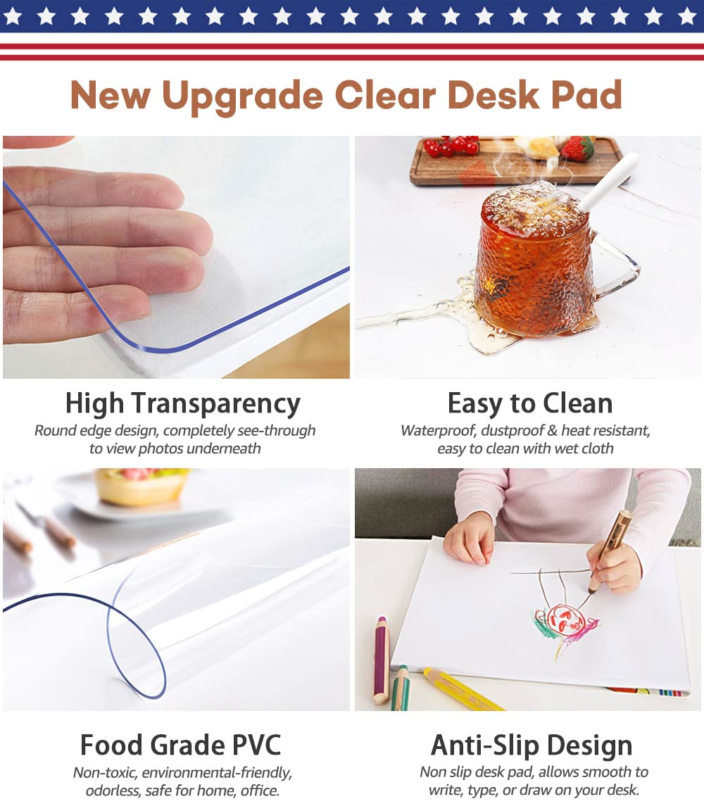 RostiKong Large Clear Desk Protective Blotter Mat for Desktop 24'' x 60'' Waterproof PVC Round Edge