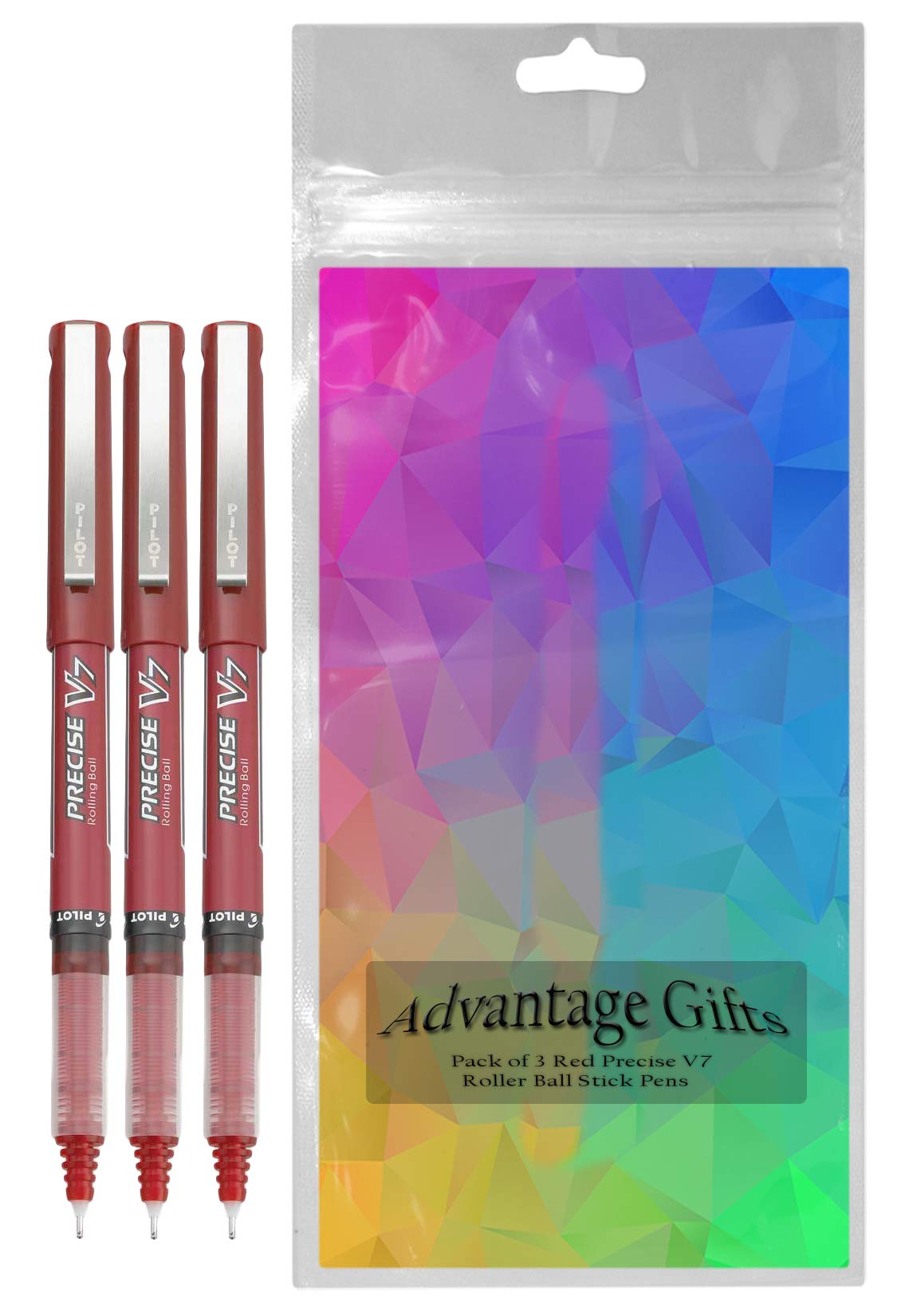 Precise V7 Stick Rolling Ball Pens, Fine Point (.7mm), Red Ink, 3-pk;
