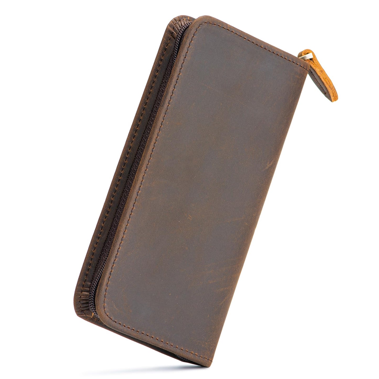 Lanxivi Vintage Leather Fountain Pen Case 3 Divided Slots, Zippered Pen Case Pouch, Handmade