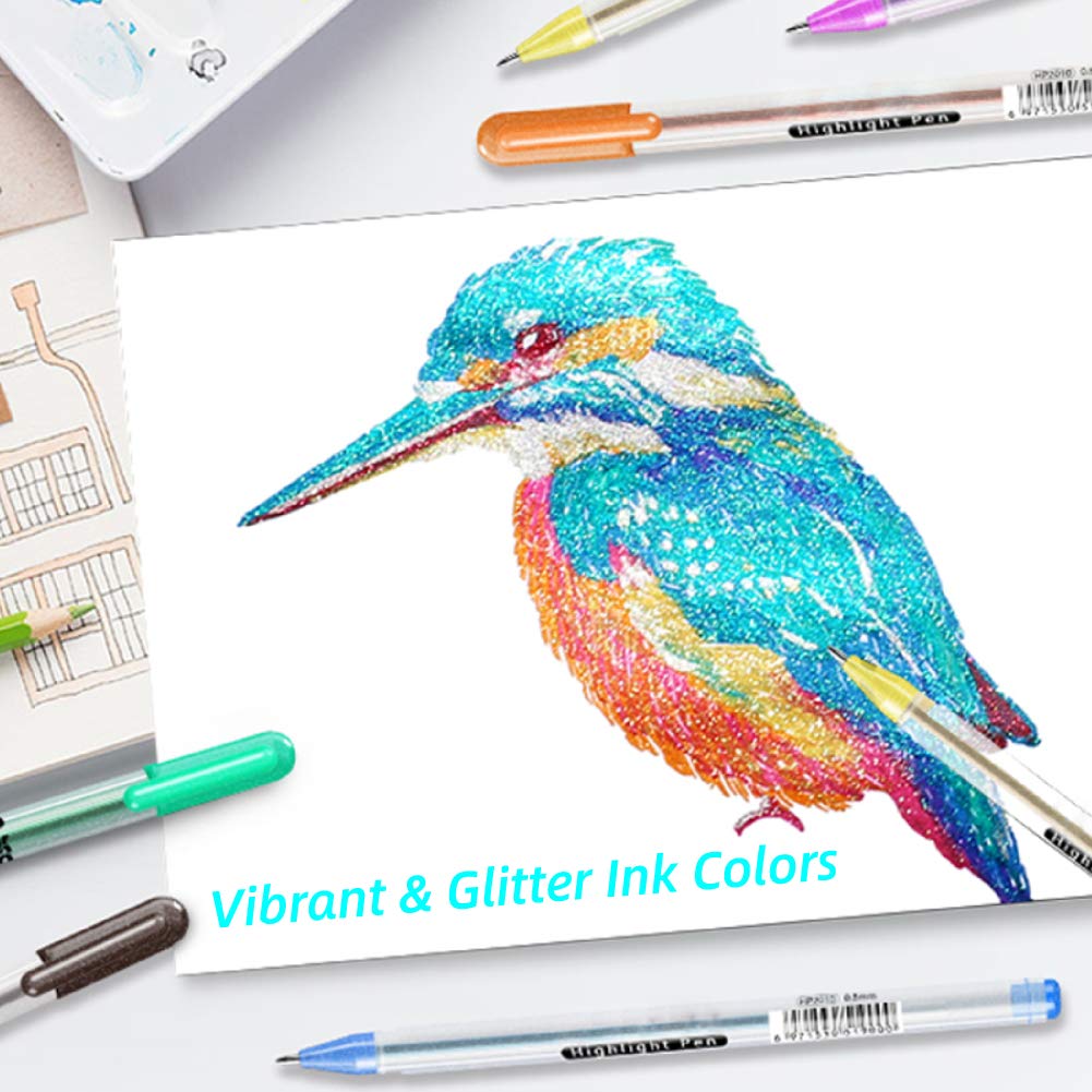 Premium Glitter Gel Pens, 0.8mm Medium Point Glitter Markers, Colorful Pen for Bullet Journal