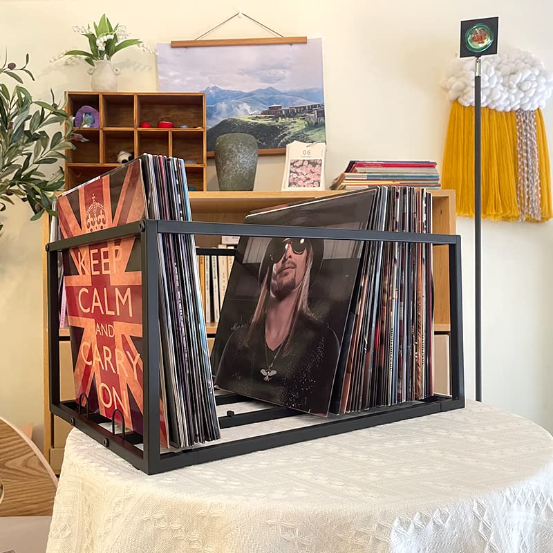OrigoDeco Vinyl Record Storage Holder on Wheels - With Dust Cover - Holds up to 100 LP - Album