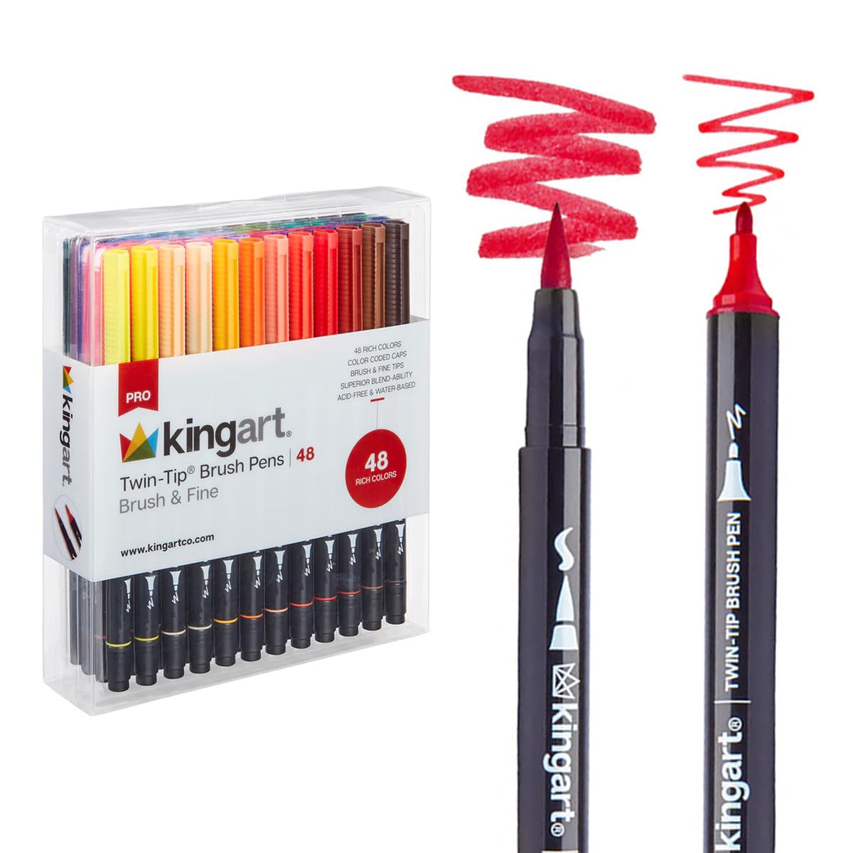 KINGART PRO 445-48 Dual Twin-Tip Brush Pens, Multicolor, 48-Colors
