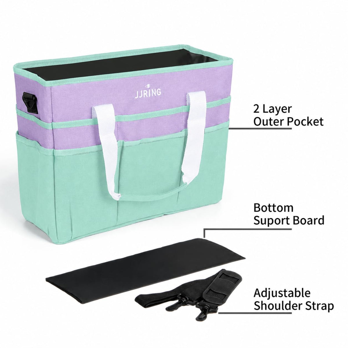 JJRING Craft Organizer Tote Bag Large Art Storage Caddy Green and Purple