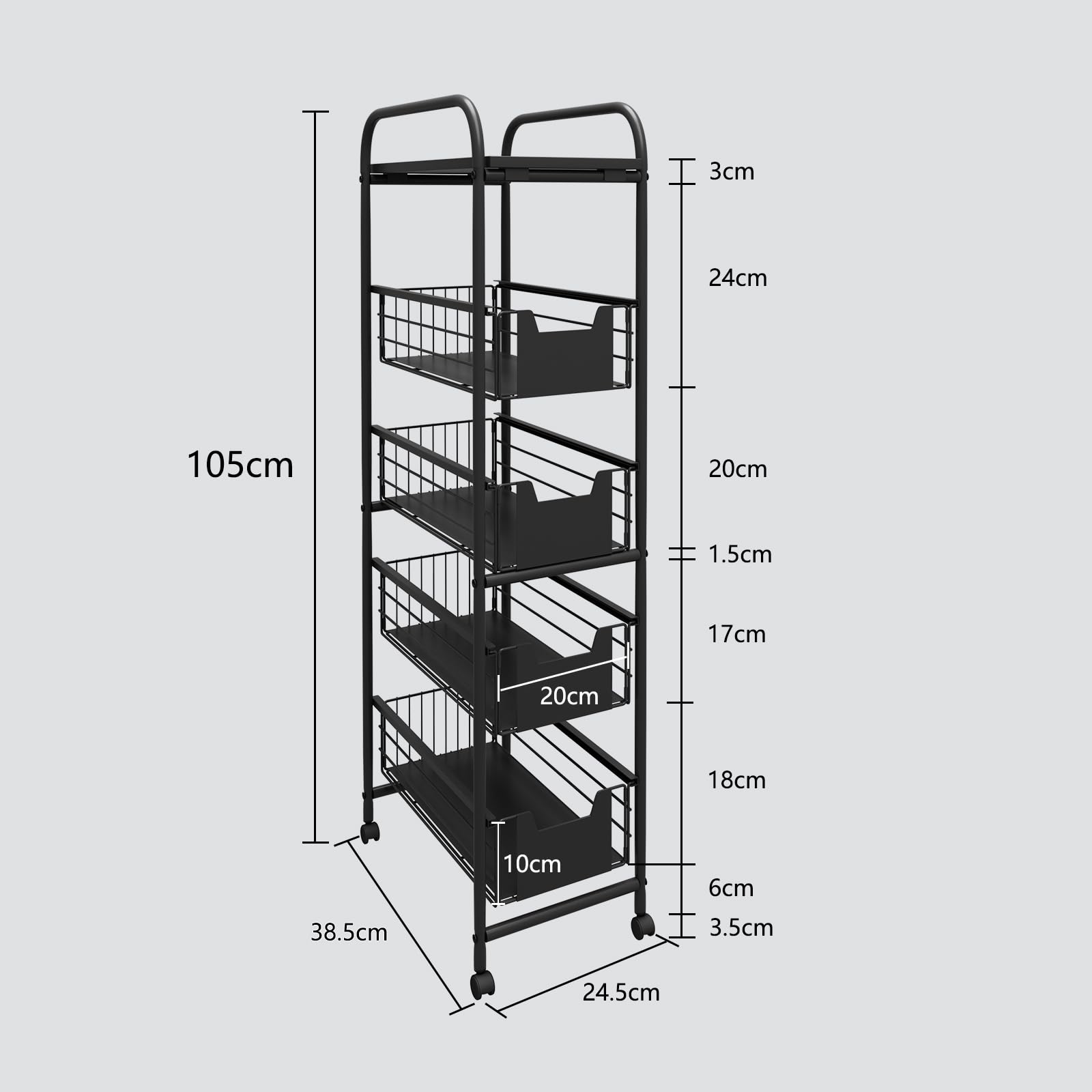WHIFEA 5 Tier Slim Rolling Cart with Pull-Out Drawers, Multi-Layer Narrow Storage Shelf Organizer