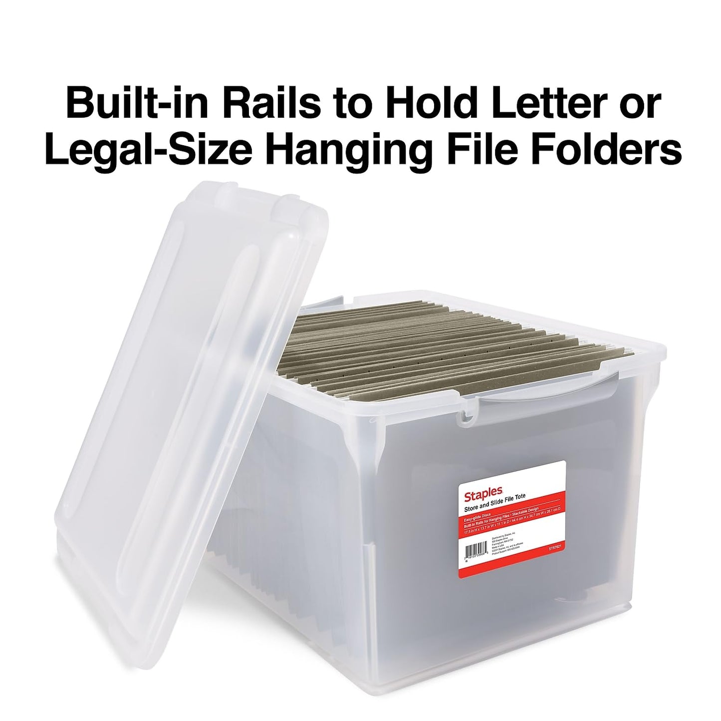 Staples Store & Slide Hanging File Box, Latch Lid, Letter/Legal, Clear