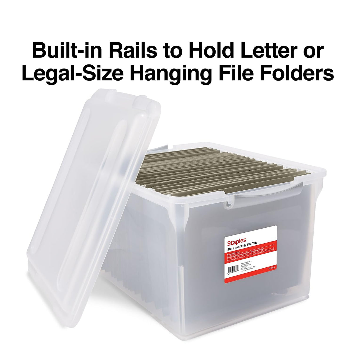 Staples Store & Slide Hanging File Box, Latch Lid, Letter/Legal, Clear