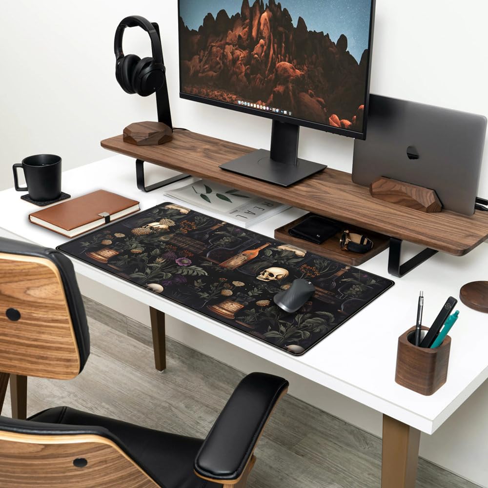 Vintage Aesthetic Desk Mat Black Academia Desk Mouse Pad XL Extended Large Gaming Desk Mousepad