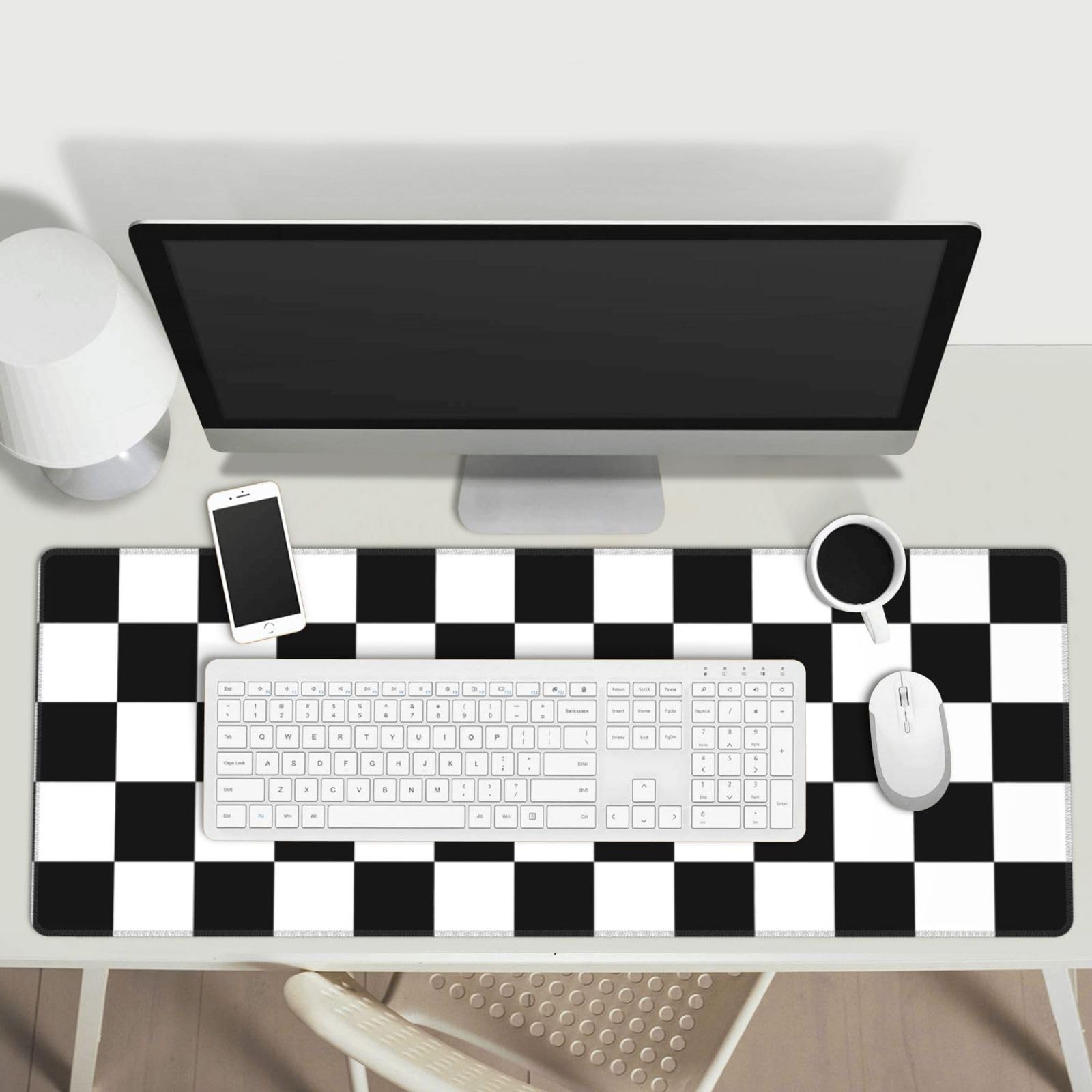 Giinly Checkered Black and White Gaming Mouse Pad, XXL Large Desk Mat