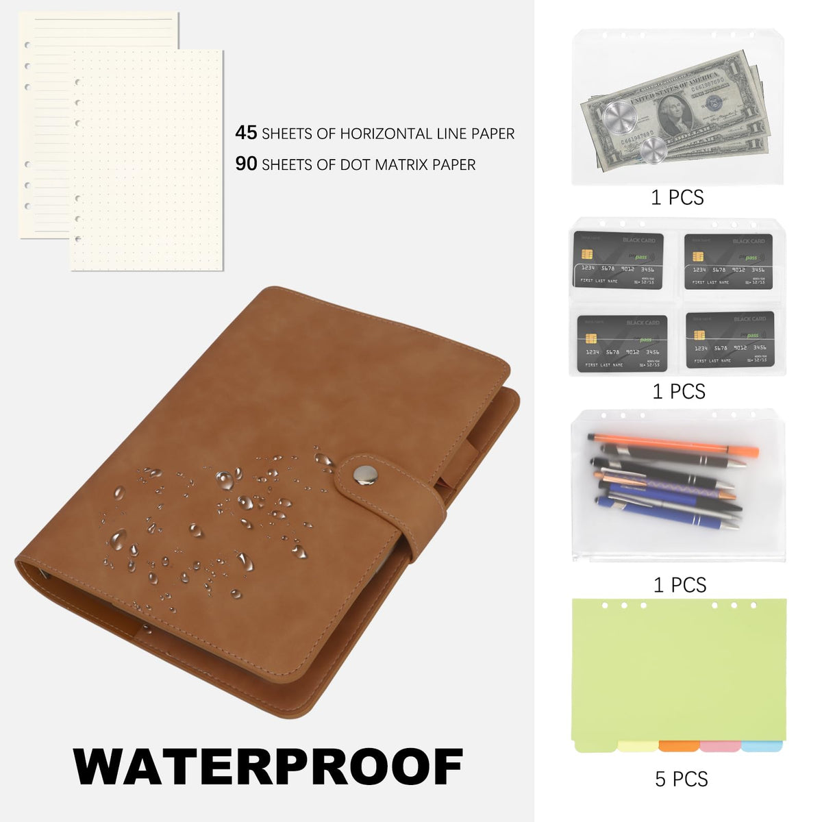 FYY A5 Binder 6 Ring - Refillable Planner Notebook 5.7”x8.3”, Brown