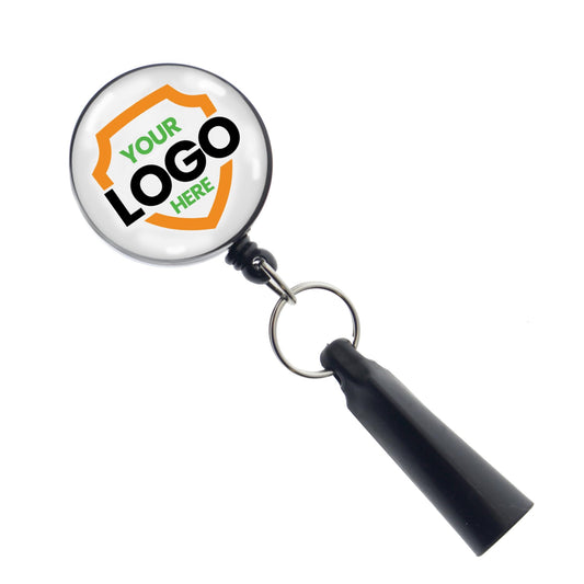 Specialist ID 5 Pack Custom Logo Retractable Pen Reel with Dome Label - Heavy Duty Personalized