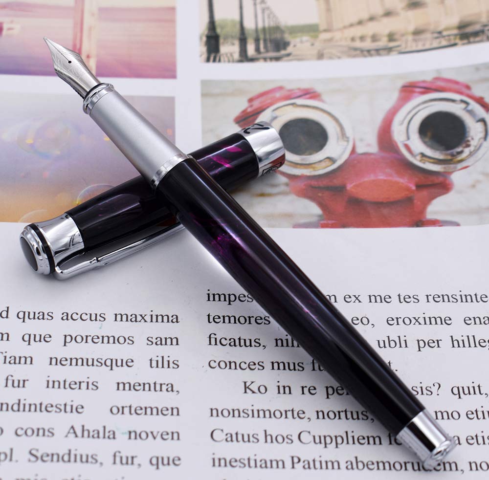 Lanxivi Picasso 903 Fountain Pen Fine Nib Red Marble Sweden Flower King with Pen Box Set
