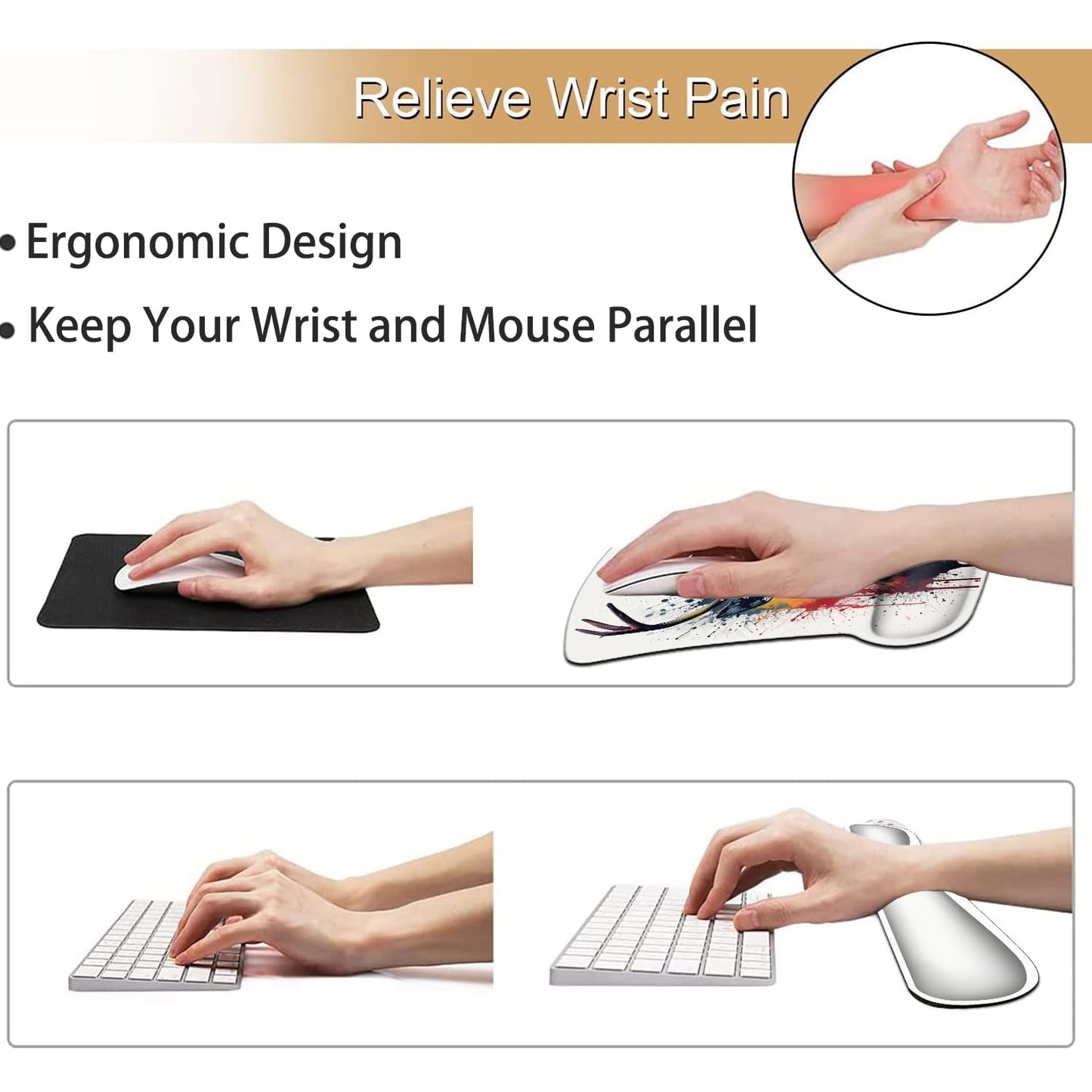 Keyboard Wrist Rest and Mouse Pad Wrist Support Set, Ergonomic Gel Mouse Pad Wrist Rest with