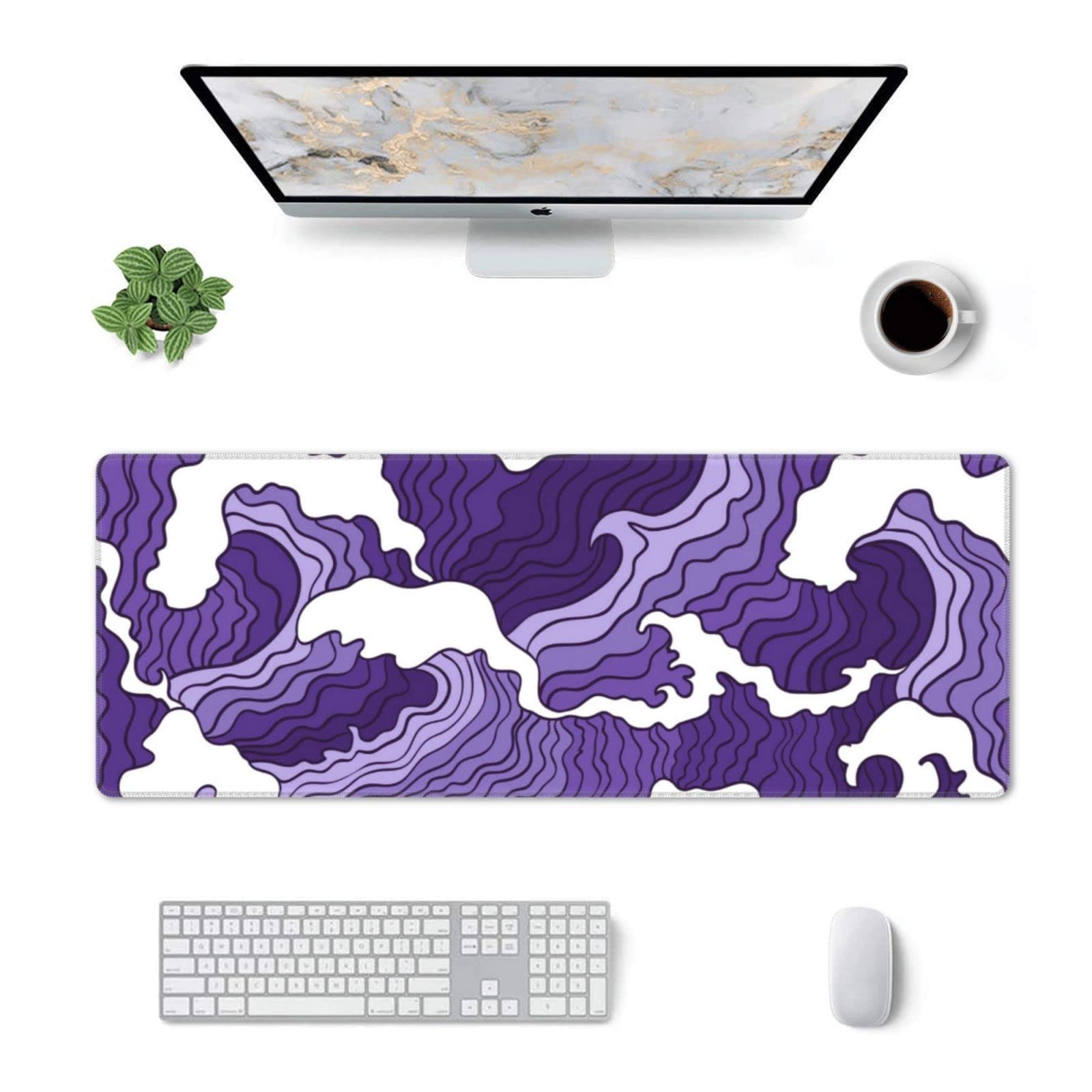 Japanese Purple Wave Large Mouse Pad XL Extended Gaming Mouse Pad Mat Desk Pad with Stitched