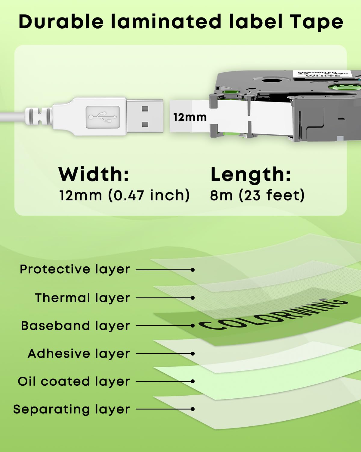 10-Pk TZe-231 Replace for Brother Label Maker Tape 12mm .47 White Laminated