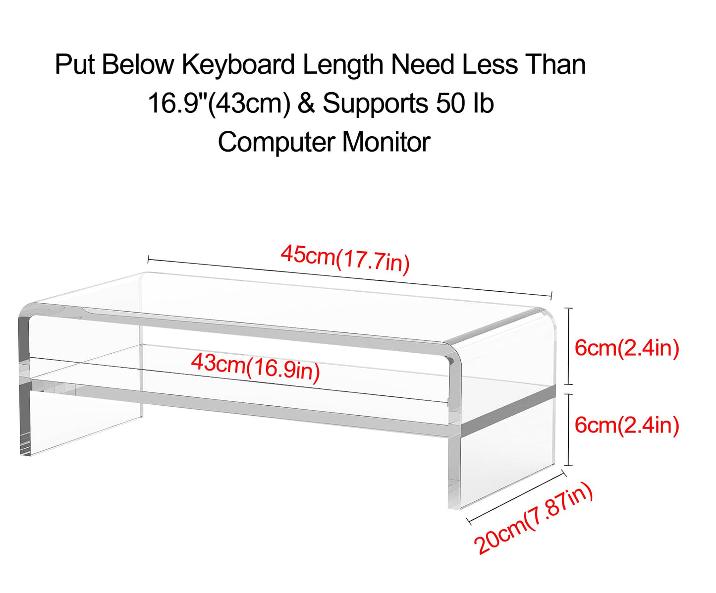 Egchi Acrylic Monitor Stand,2 Tiers Computer Monitor Riser(18x8x5.5 inches),Computer Stand/Monitor