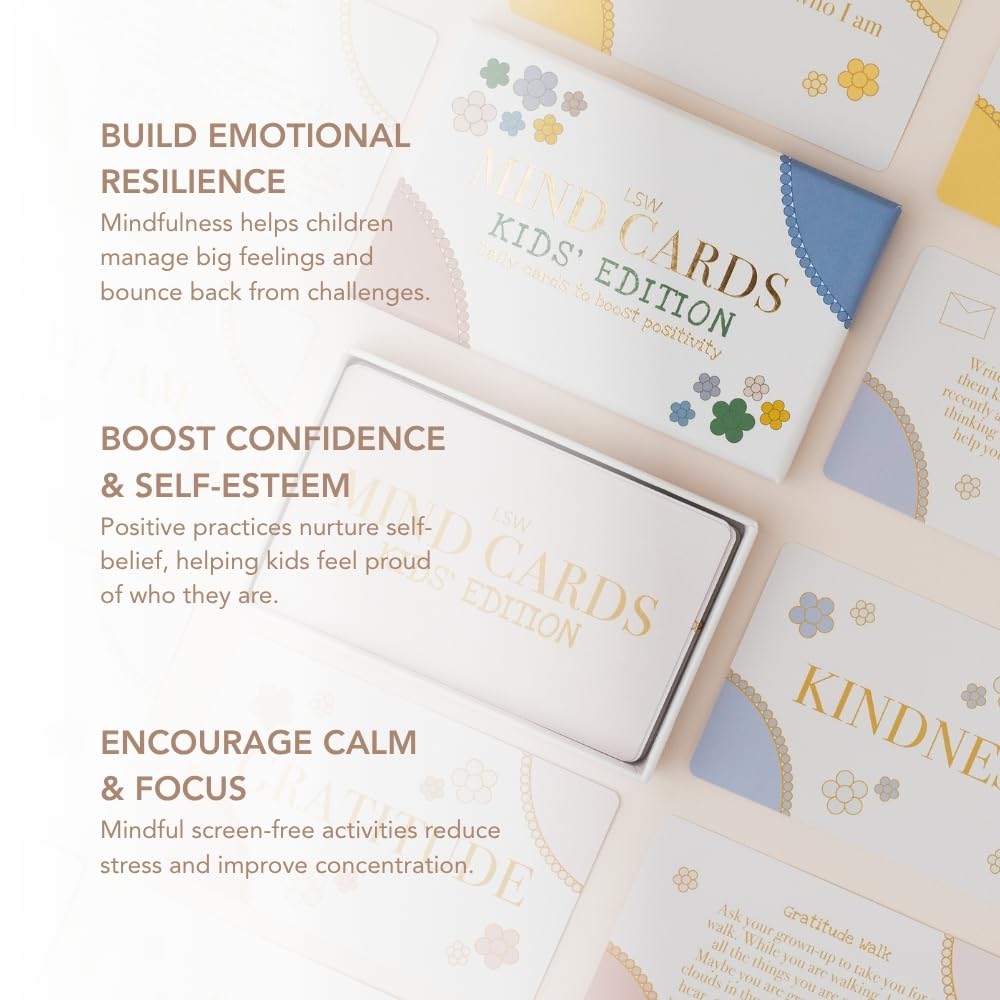 LSW London Mind Cards: Kids' Edition | 30 Daily Mindfulness & Gratitude Cards for Children | Screen