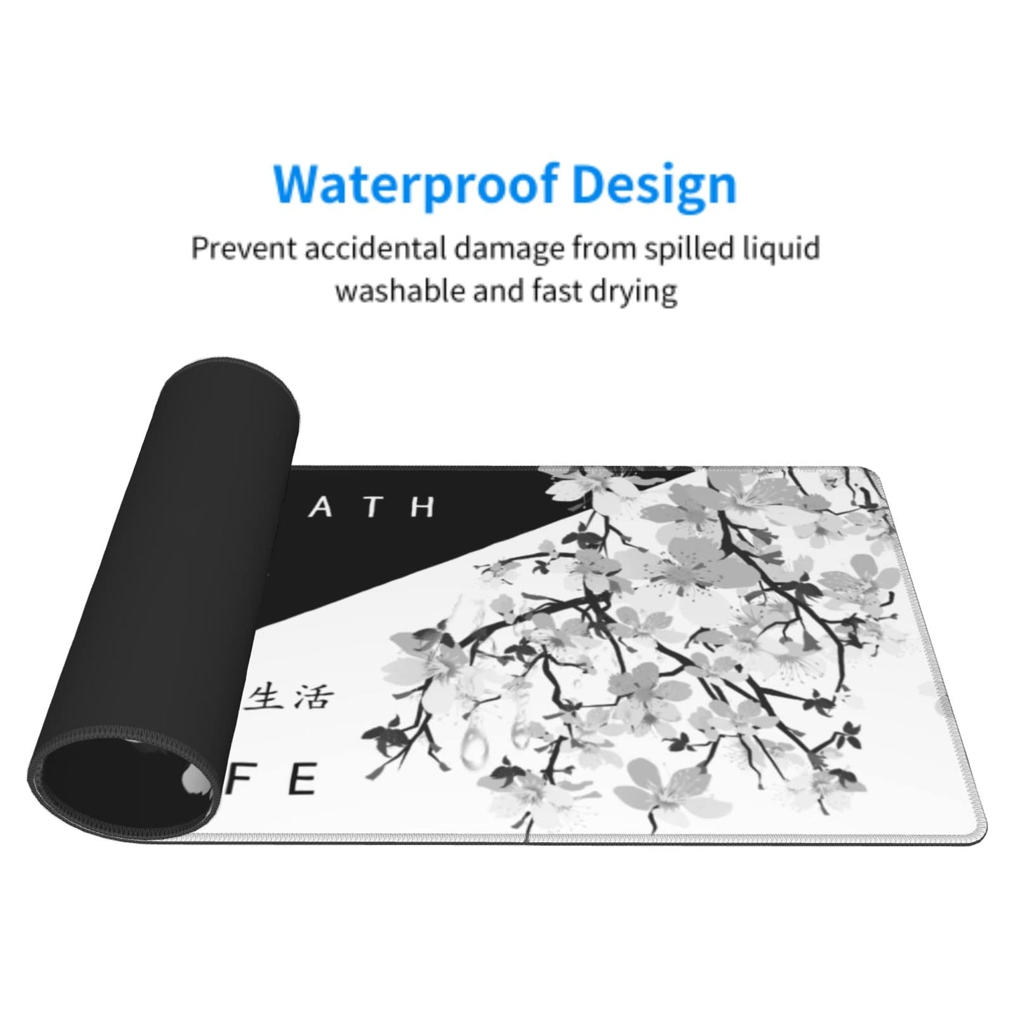 Black White Cherry Blossom Mouse Pad 31.5 X 11.8 Inch XL Japanese Art Style Design Extended Gaming