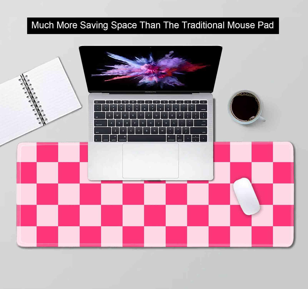 SXCKANG Hot Pink Cool Large Gaming Mouse Pad XL, Aesthetic Checkered Desk Pads, Computer Extended