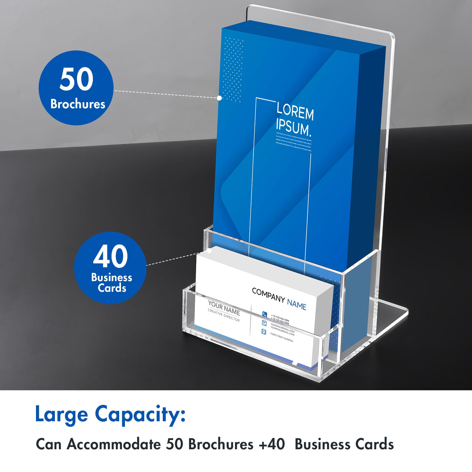 BEYGORM Acrylic Brochure Holder 4 inches with Business Card Holder