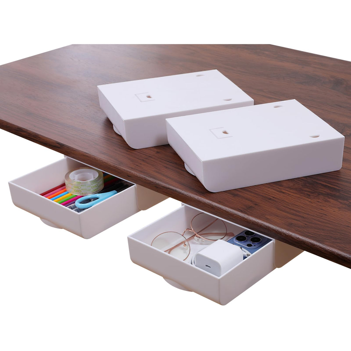 LuluEasy 4 Pack Under Desk Drawer Self-Adhesive Desktop Storage Organizer, Hidden Attachable Slide