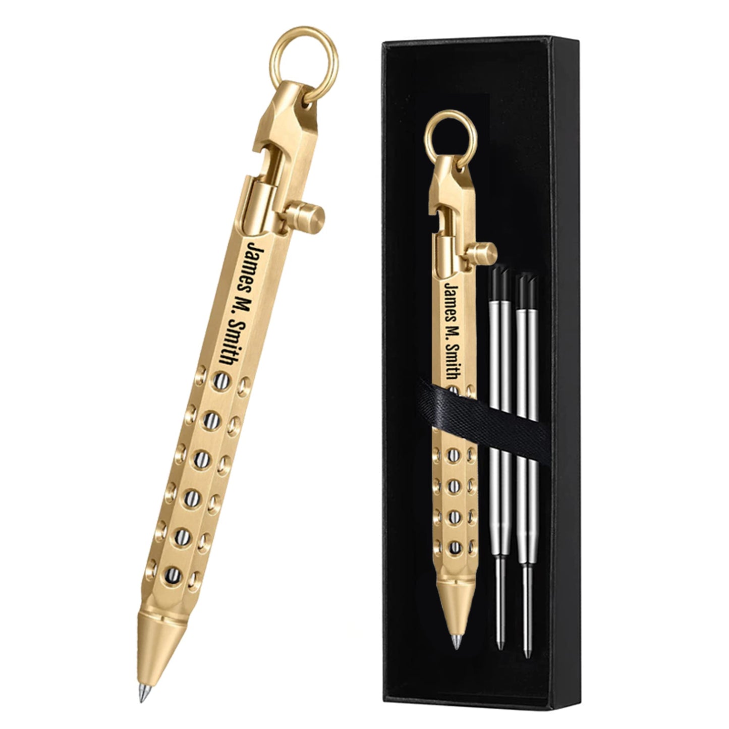 Auchic Personalized Bolt Action Pen Gift Set Free Engraved Customed Pocket EDC Brass Ballpoint Pen