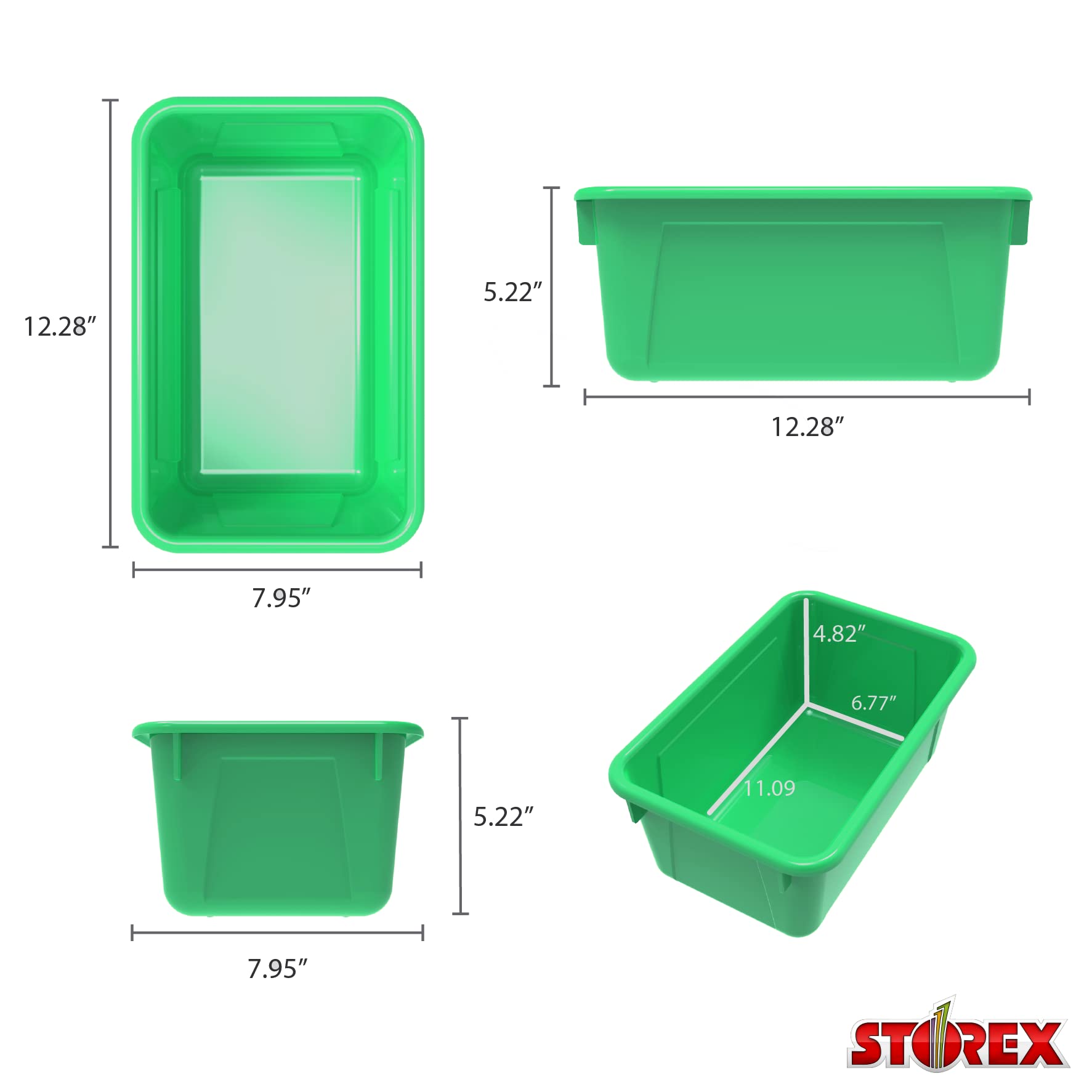 Storex Small Cubby Bins – Plastic Storage Containers for Classroom with Non-Snap Lid, 12.2 x 7.8 x