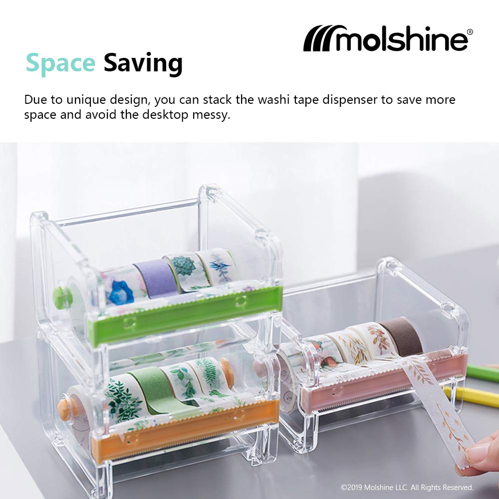 molshine 2 Pack Transparent Desktop Multi Washi Masking Tape Storage Dispenser,Tape Cutter,Tape