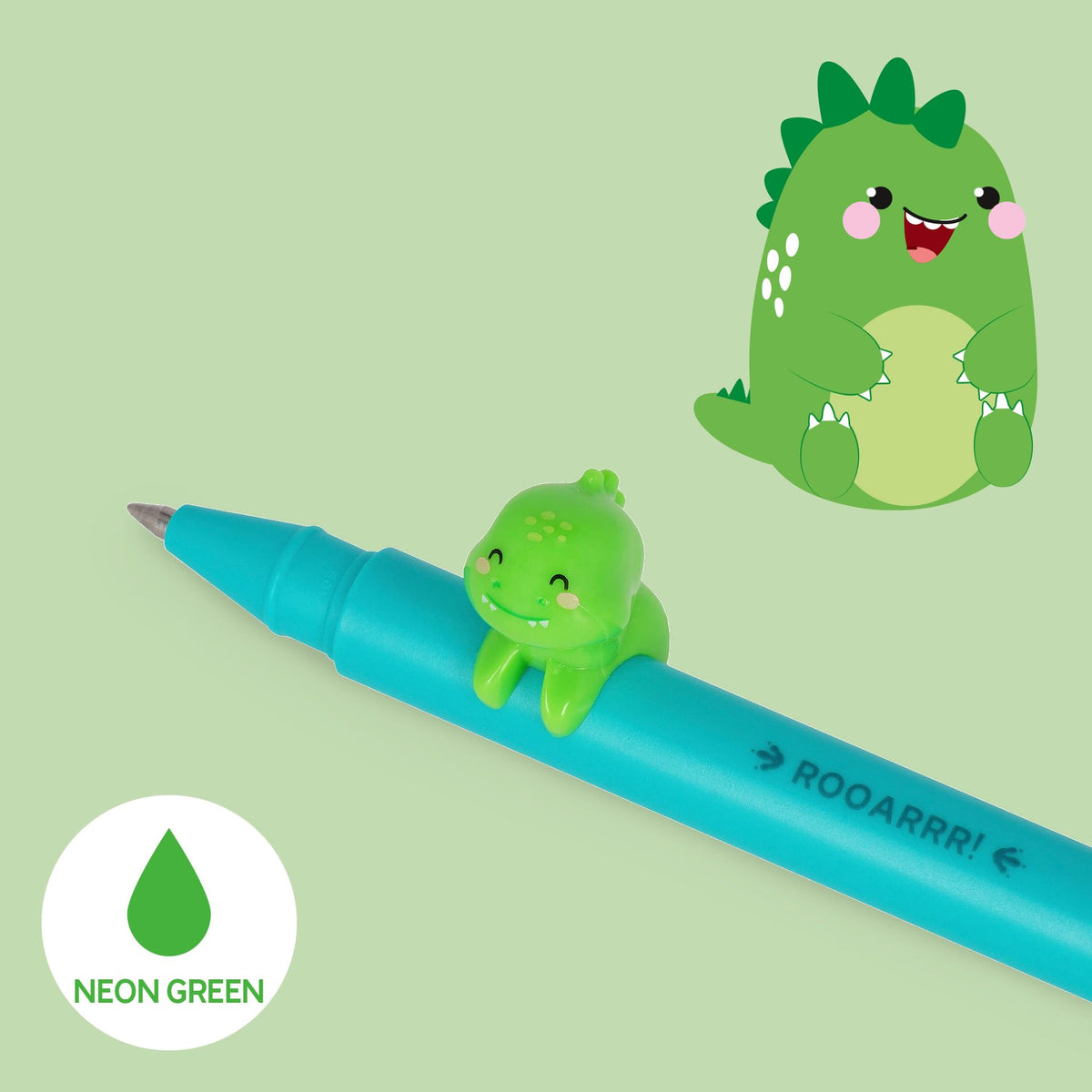 Legami - Gel Pen with Decorative Animal - Lovely Friends, Prevents Rolling, Green Ink, Removable