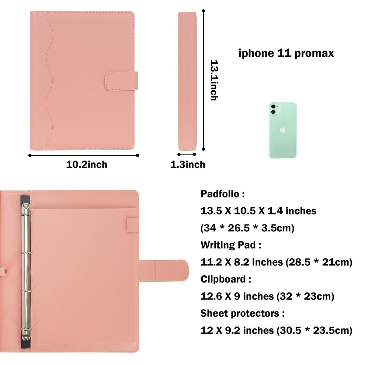 Wonderpool A4 PU Leather Ring Holder Writing Portfolio Multi Document Case with Removable Binder
