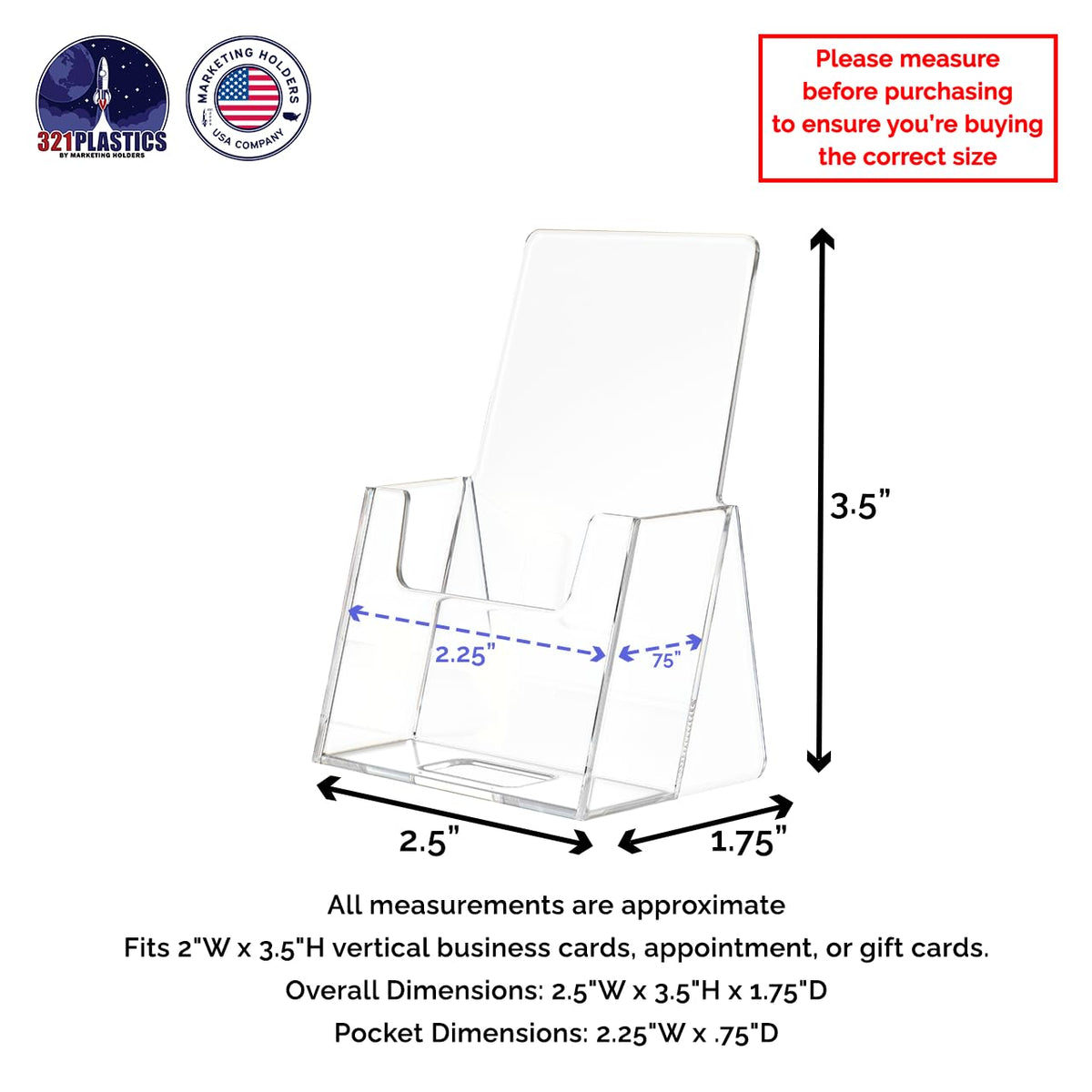 Marketing Holders 6 Pack Vertical Business Card Holder for 2" x 3.5" Gift Cards Clear Acrylic