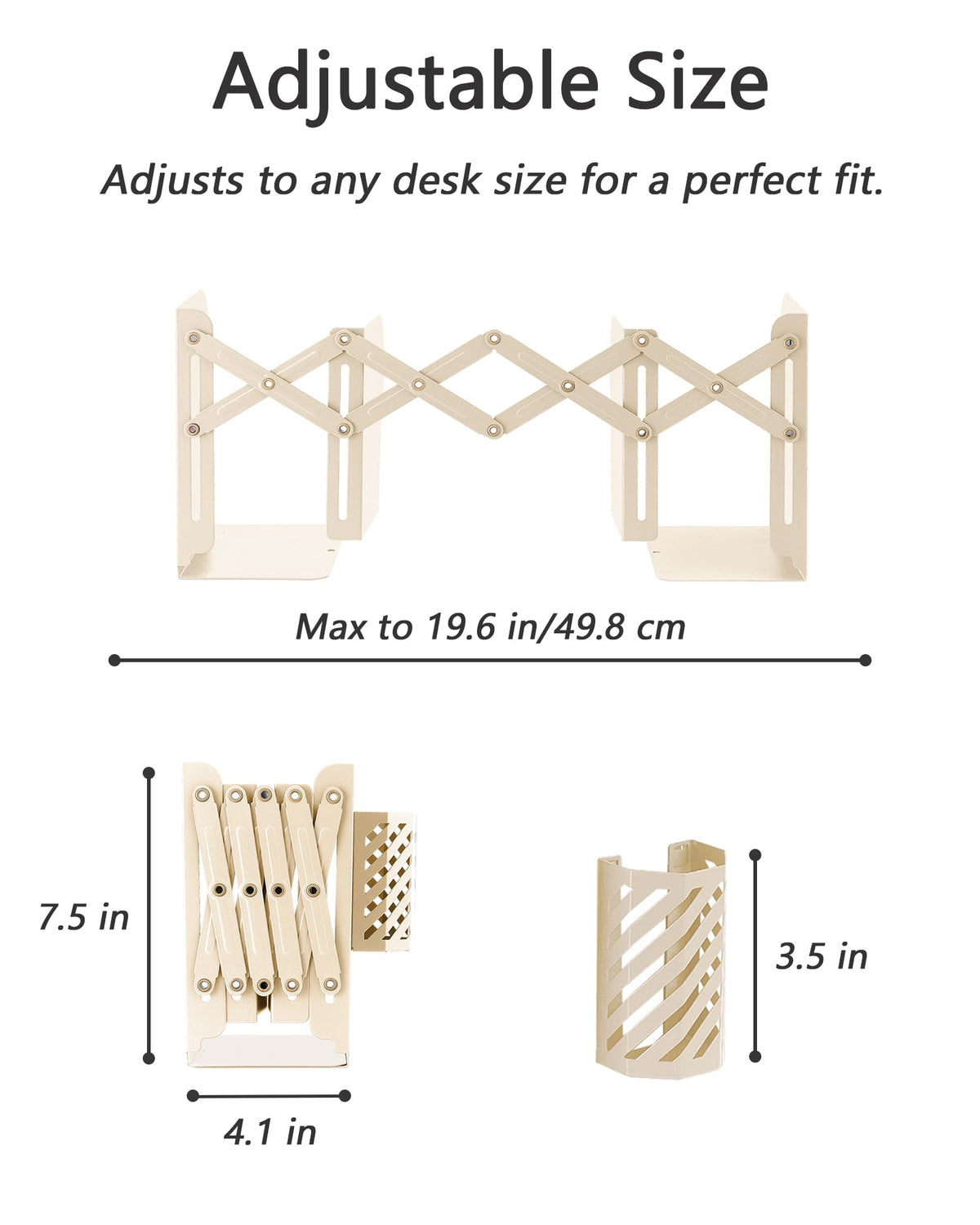 Kingsmile Book Ends, Adjustable Heavy Duty Metal Book Stoppers with Pen Holder for Desk Office