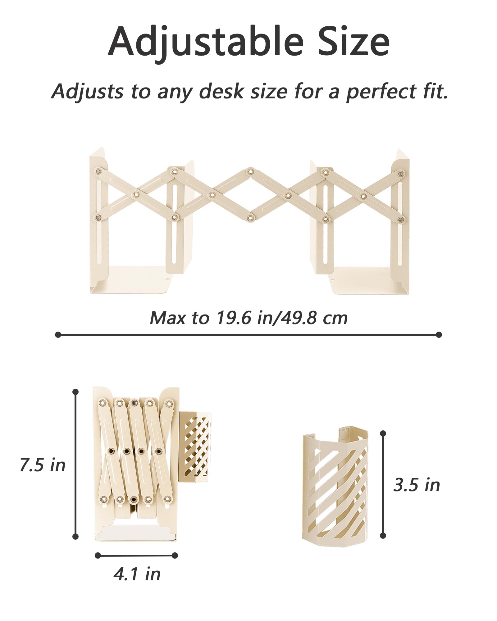 Kingsmile Book Ends, Adjustable Heavy Duty Metal Book Stoppers with Pen Holder for Desk Office