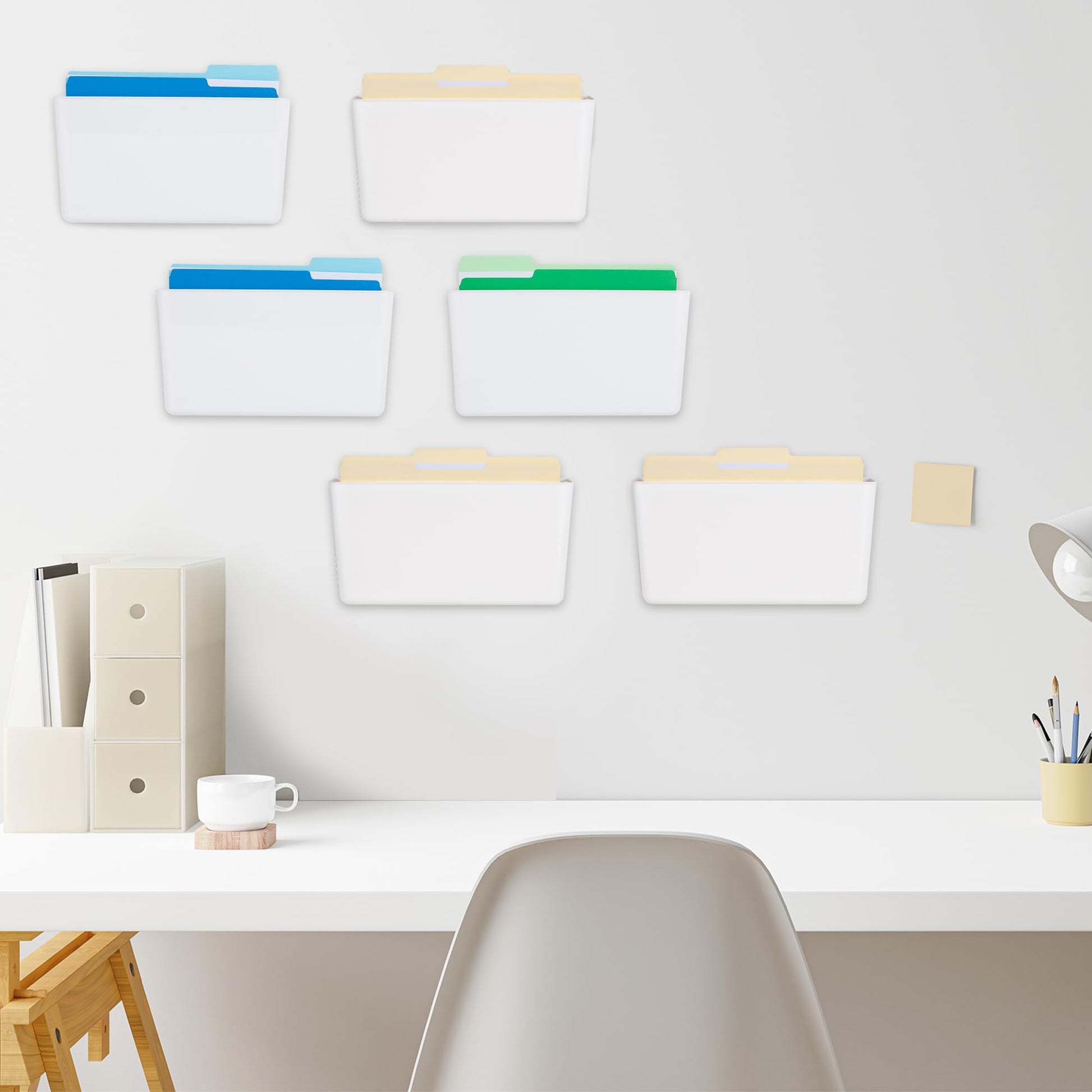 EASEPRES 6 Pack White Plastic Single Pocket Hanging File Organizer, Wall Mount Paper Mails