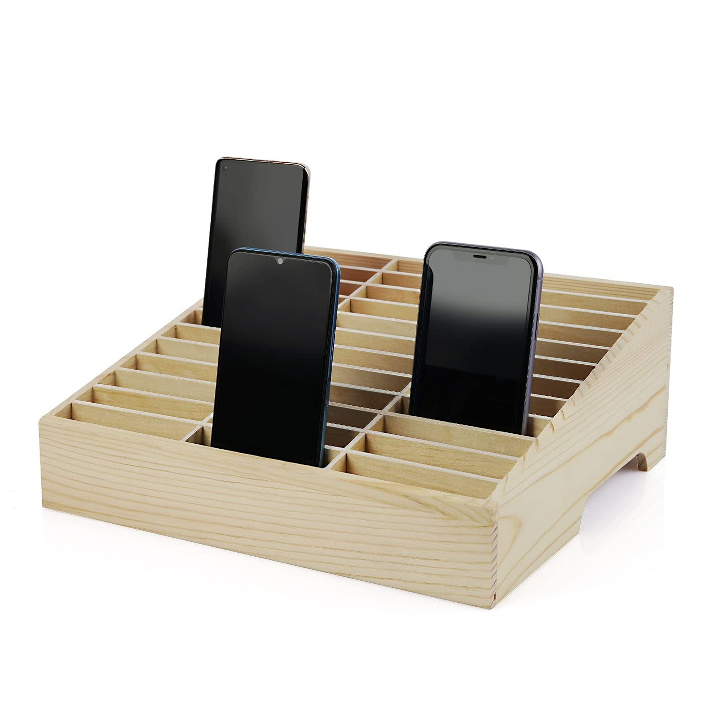 Ozzptuu 36-Grid Wooden Cell Phone Holder Desktop Organizer