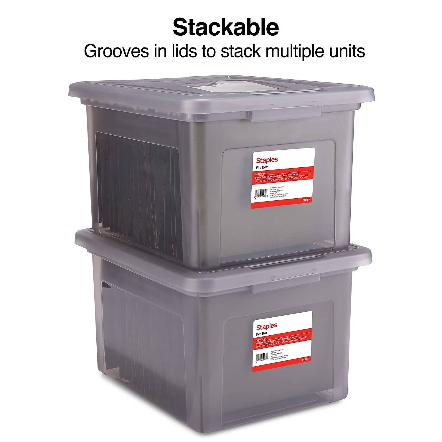 Staples Hanging File Folder Box, Storage Bin Organizer, Snap Lid