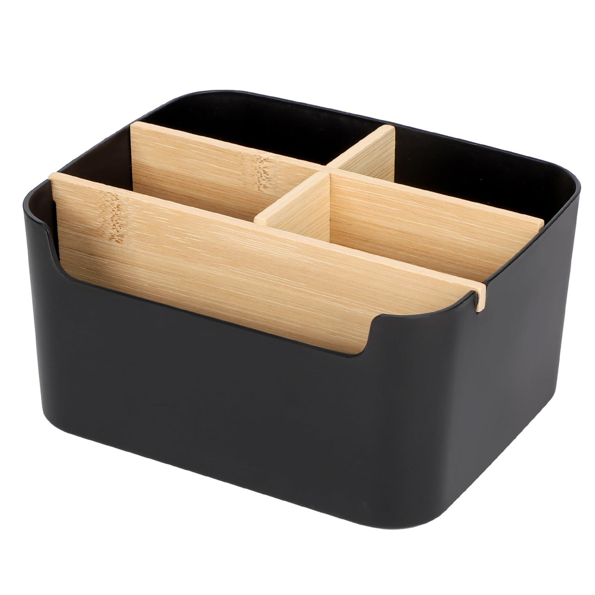 Segarty Black Desktop Organizer, Detachable Bamboo Remote Control Holder, Desk Storage Box Pencil