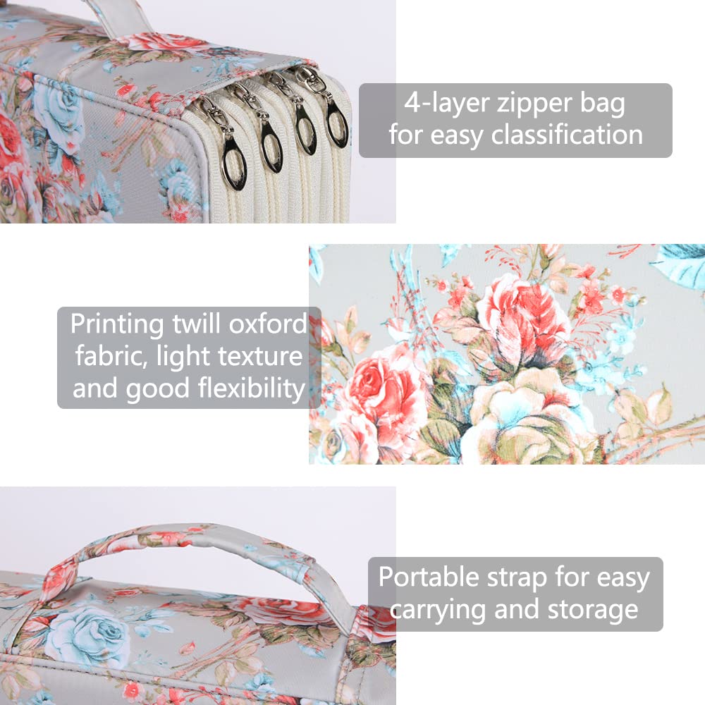Vomgomfom 300 Slots Marker Case 4-Layer PU Leather, Handle, Gray Rose
