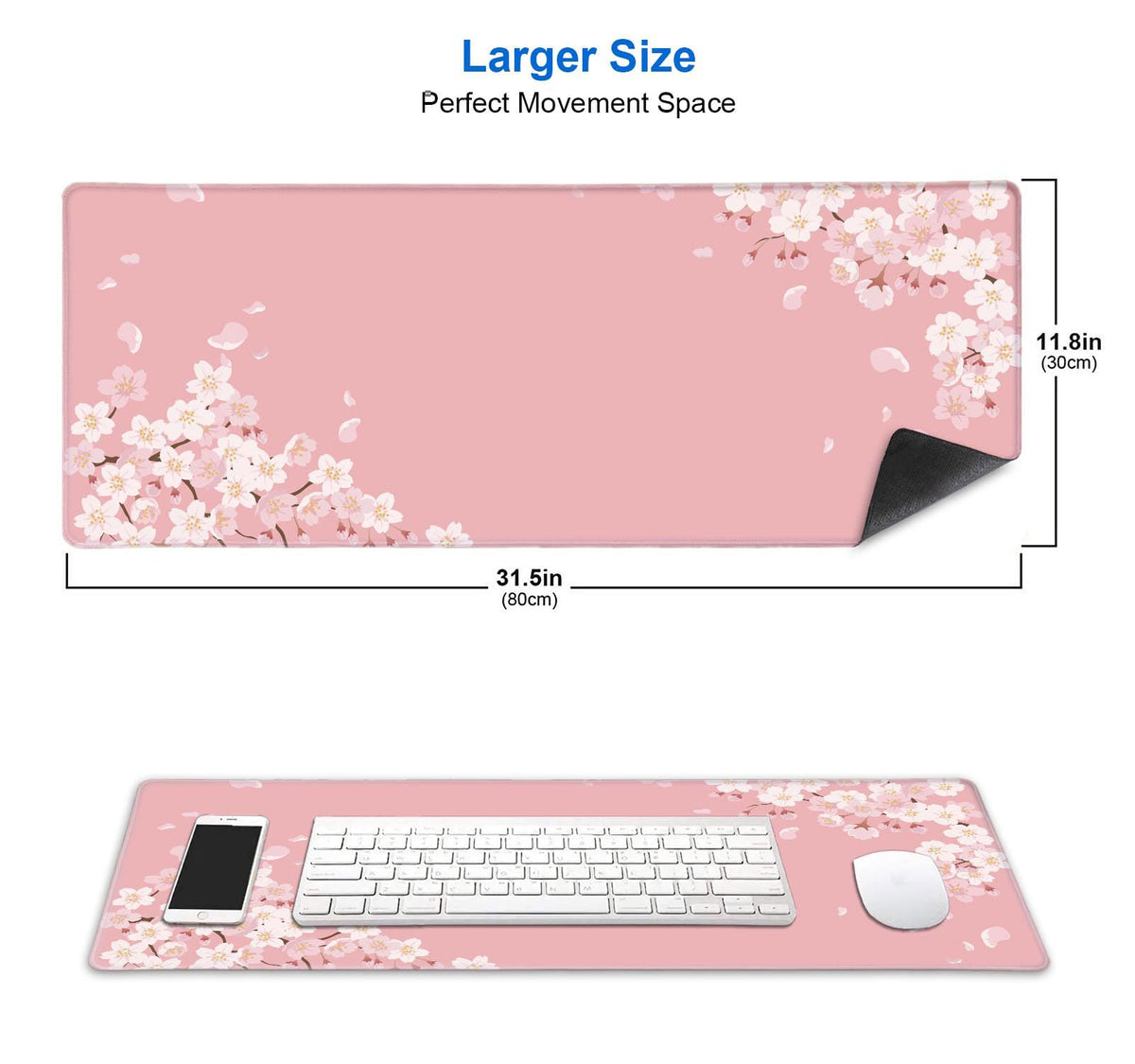 IMAYONDIA Pink Japanese Desk Mat, Cherry Blossom Large Gaming Mouse Pad, Non-Slip Rubber Base