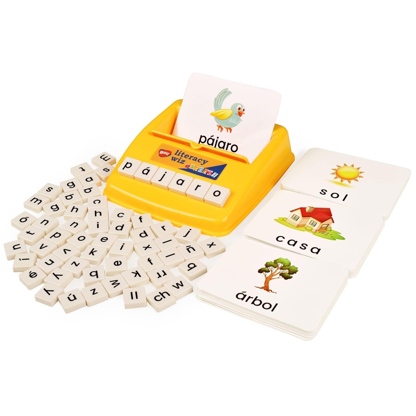 BOHS Spanish Flash Cards for Kids, 60-Card Spelling Game with 61 Tiles