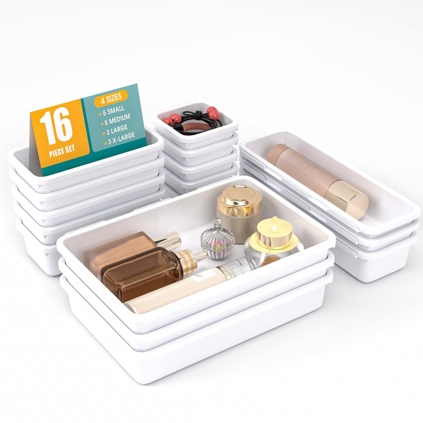 16 PCS Drawer Organizer Set, 4 Size Makeup Drawer Divider Organizer With Non-Slip Pads