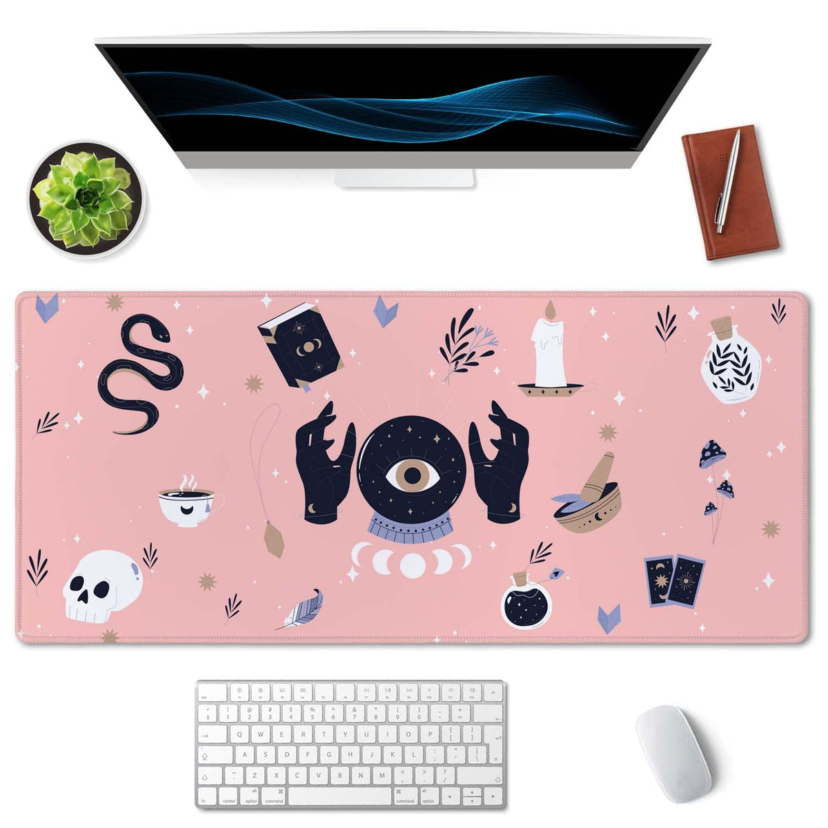 SSOIU Large Mouse Pad, Cute Pink Goth Desk Mat for Desktop, Women Girls Waterproof Gaming Mousepad