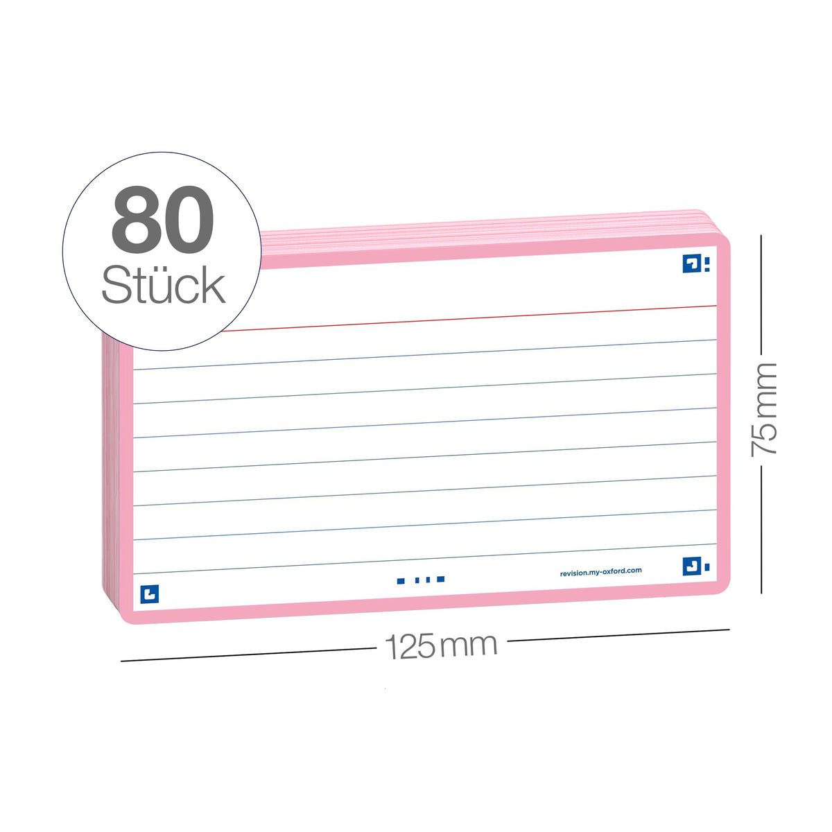 Oxford Flash Cards, Ruled with Pink Frame, 7.5 x 12.5 cm, Pack of 80