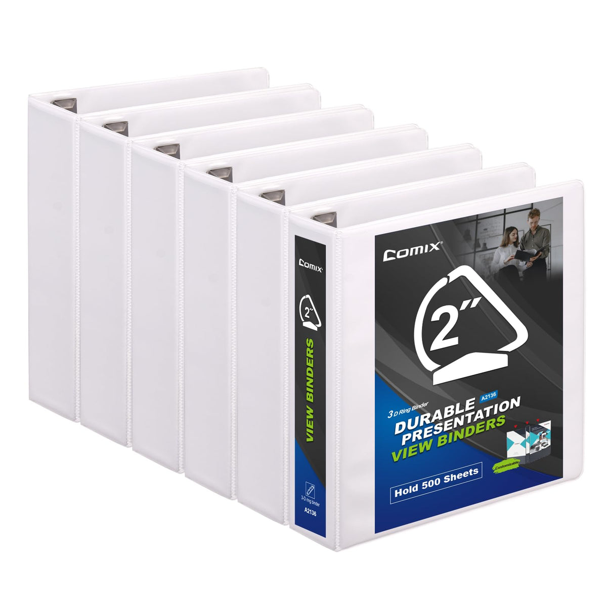 COMIX Sturdy 2 Inch D-Ring 3 Ring Binder with Clear View Cover
