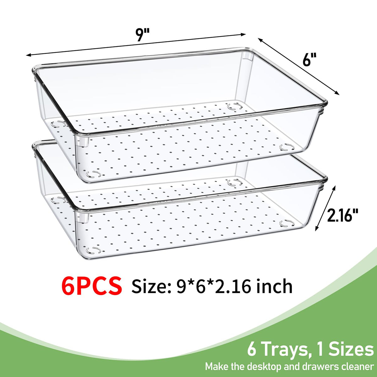 DUHARS 6 Pack Drawer Organizers, Plastic Clear Acrylic Non Slip Non Cracking kitchen drawer
