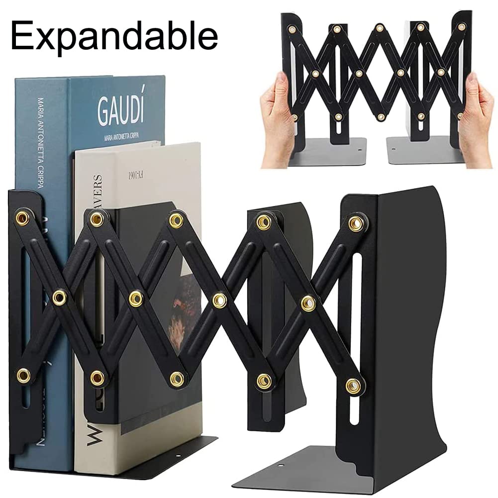 Metal Bookends for Heavy Books, Sturdy Book Stopper to Hold Books Heavy Duty, Adjustable Book Ends