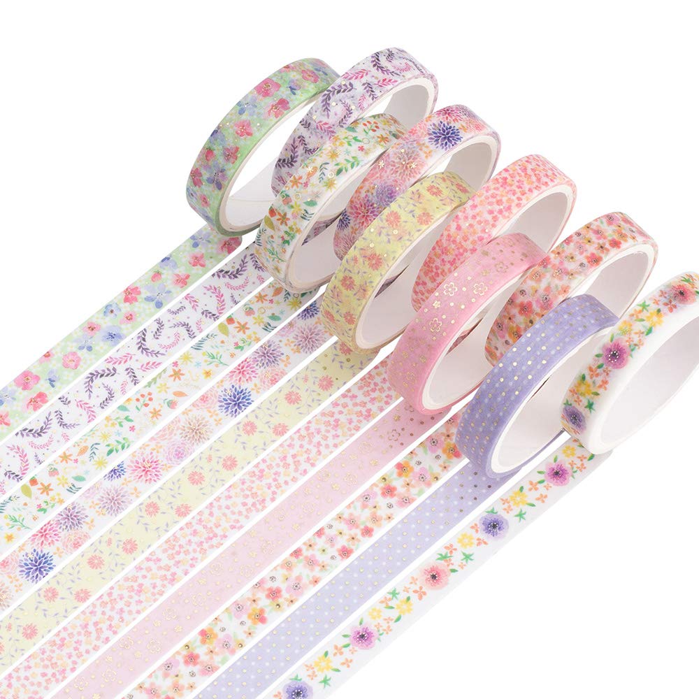 YUBBAEX 10 Rolls Sparkling Washi Tape Set 8mm Skinny Gold Foil Decorative Masking Washi Tapes for