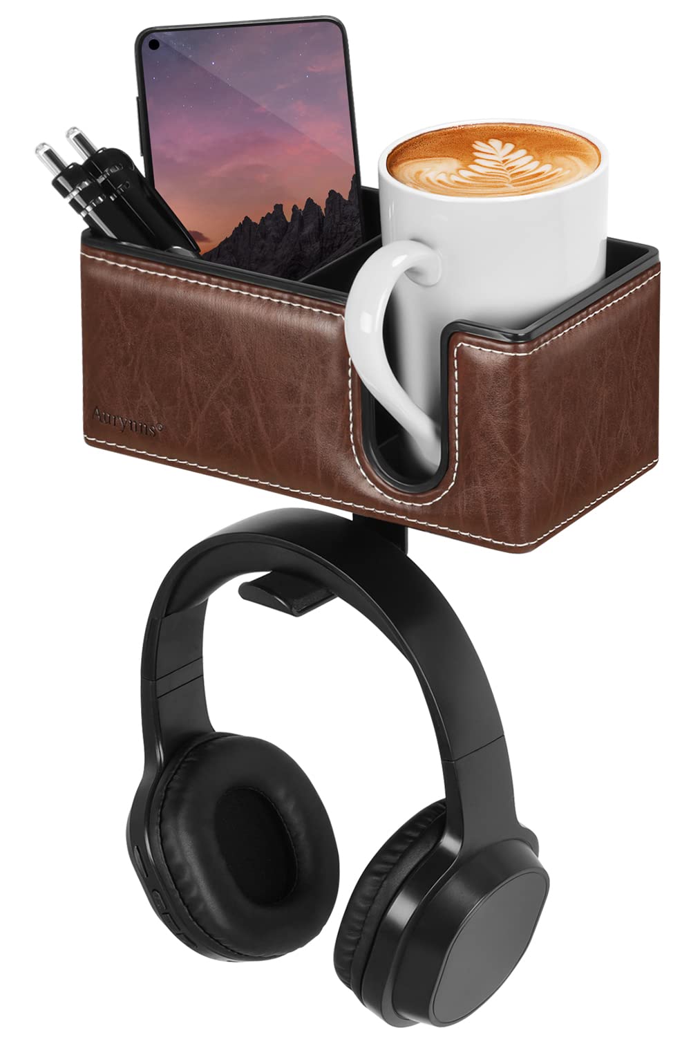 Under Desk Cup Holder Clamp on Cup Holder PU Leather Clip on Desk Organizer