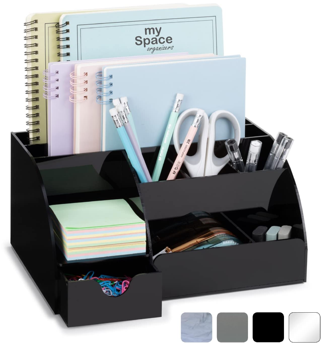 My Space Organizers Black Desk Organizer with 9 Compartments - Desktop Office Supplies and Desk