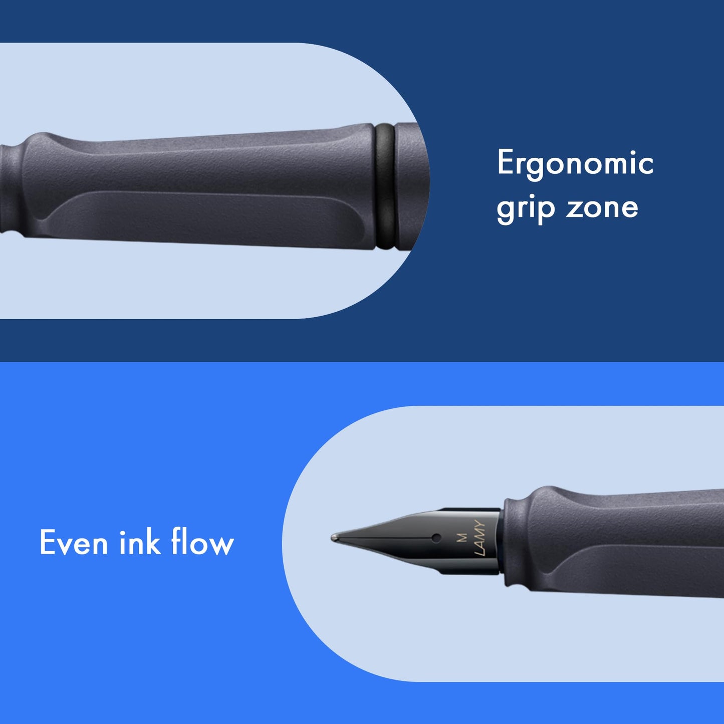 LAMY safari steel black - Fountain Pen with ergonomic grip & polished steel nib in size M - ideal